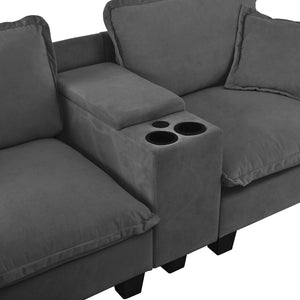 English Elm Modular Cloud Sectional U-shape Chenille Sofa with Storage Ottoman and Usb Charging Grey W3163S00130
