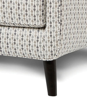 English Elm Soft Vintage Pop Art Upholstered Chair with Sloping Track Arms, Tapered Dark Wood Legs, Welt Trim B2741P376975