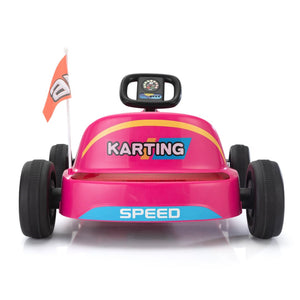 English Elm 12v Kids Electric Go Kart with Parental Remote Dual Motors Led Bluetooth Pedal Rose Red W2181P201029