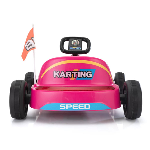 English Elm 12v Kids Electric Go Kart with Parental Remote Dual Motors Led Bluetooth Pedal Rose Red W2181P201029
