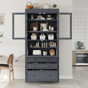 English Elm Topmax Shaker Pantry Cabinet with Drawers Power Outlet and Glass Doors SP000094AAE