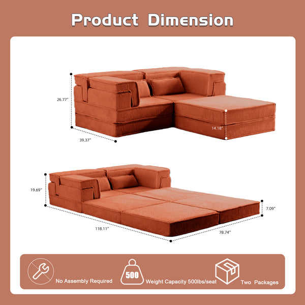 English Elm Compression Modular Sofa Bed - Cozy Convertible 2-Seater With Ottoman, No Assembly, Memory Foam Comfort W3723S00026