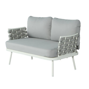 English Elm Christopher Knight Home® - Mariano Outdoor 4-Piece Conversation Set with Hand-Woven Rope, Water-Repellent Cushions, Durable Frame Off-White+Grey N773OC00027A