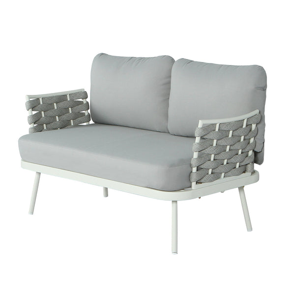 English Elm Christopher Knight Home® - Mariano Outdoor 4-Piece Conversation Set with Hand-Woven Rope, Water-Repellent Cushions, Durable Frame Off-White+Grey N773OC00027A