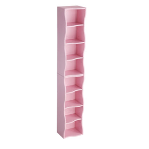 English Elm 8-layer ultra-thin 8-tier tall bookshelf with wavy edge design, space-saving display shelf for home office Pink W487P339355