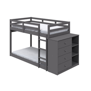 English Elm Gaston Gray Twin/Twin Bunk Bed with 4 Drawers & 3 Compartments, Slats, Fixed Ladder, 34" Clearance B2726S00490