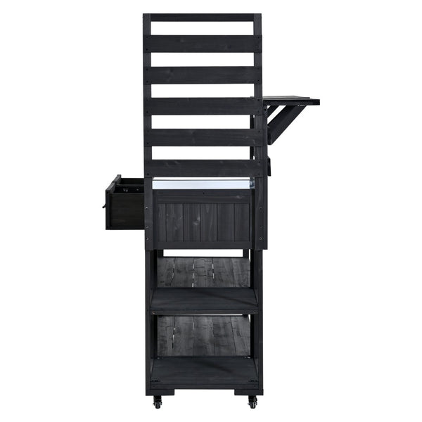 English Elm Topmax Modular Fir Wood Outdoor Kitchen Cart Stainless Steel Prep Station Black N717P417963B