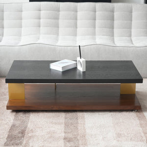English Elm Classica Rectangle Coffee Table With Walnut Finish & Black Metal Frame – Stylish Two-Tier Design B341P321160