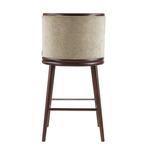 English Elm Evalyn Natural Textured Chenille Barstool — Round Padded Seat, Beech Wood Frame, Footrest, Commercial Grade B365P398037