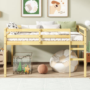 English Elm Solid Twin Loft Bed with Ladder and Reinforced Slats for Storage-Friendly, Space-Saving Bedrooms Natural W504P190954
