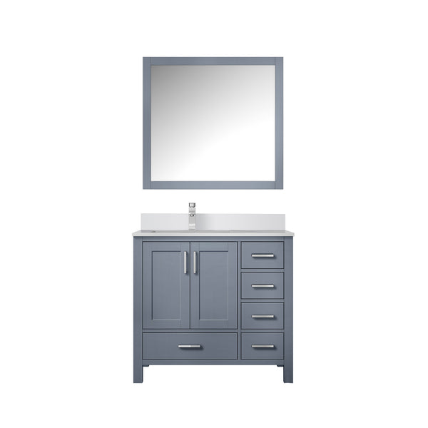 English Elm Dark Grey Bath Vanity Set With Cultured Marble Countertop, Chrome Faucet & Stylish 34" Mirror B2731S01330