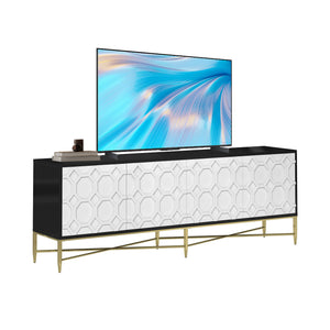 English Elm Modern Black+White Scottie Dogs 4-Door TV Stand Cabinet with Drawers, MDF, Metal Legs, 50lb Top Capacity T3609P347452
