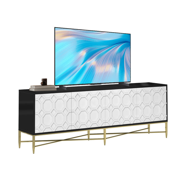 English Elm Modern Black+White Scottie Dogs 4-Door TV Stand Cabinet with Drawers, MDF, Metal Legs, 50lb Top Capacity T3609P347452