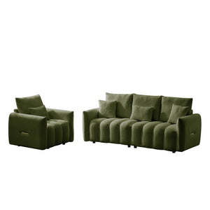 English Elm 80.7 Inch Plush Teddy Velvet 3 Seat Sofa Solid Wood Frame with Six Included Cushions Army Green W2564S00069