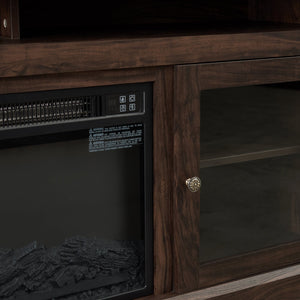 English Elm Contemporary TV Media Stand with 18" Electric Fireplace Insert, 65" TV Capacity, Brown, Ample Storage W2275S00043