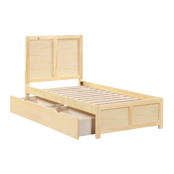 English Elm Contemporary Natural Pine Twin Bed Tall Headboard Slat Support Farmhouse Bedroom Frame B011S02460
