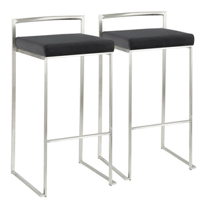 English Elm Fuji Contemporary Stackable Barstool Set Of 2 - Luxurious Black Velvet Cushion With Sleek Steel Frame B202P222169