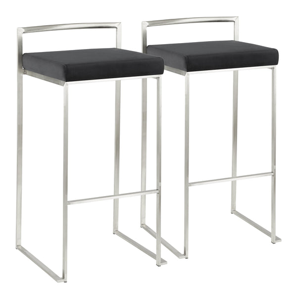 English Elm Fuji Contemporary Stackable Barstool Set Of 2 - Luxurious Black Velvet Cushion With Sleek Steel Frame B202P222169