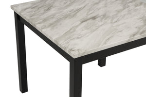 English Elm 5Pc Counter Height Dining Set – Chic White Faux Marble Table & Elegant Black Velvet Chairs For Stylish Dining B011P243224