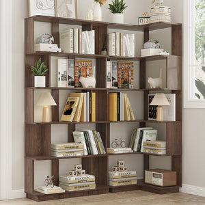 English Elm Set of 2 Modular Corner Bookcases L Shaped and I Space Saving Home Office Shelving Dark Brown W2899S00004