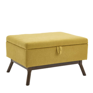 English Elm Mid-century square storage bench with solid wood frame, microfiber upholstery, versatile ottoman seat and tabletop functionality for living room and entryway appeal Yellow W1539P269657