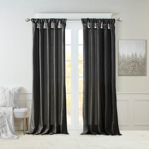English Elm Twist Tab Lined Window Curtain Panel Black 50X108" - Elegant Faux Silk, Light Blocking & Insulating B035P148398-GIGA