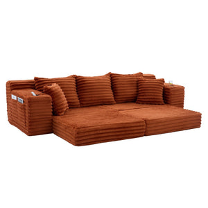 English Elm Oversized Corduroy Cloud Couch Convertible Sleeper Sofa with Memory Foam Seating Orange W395S00122