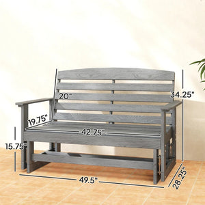 English Elm Double Outdoor Glider Bench Weatherproof Hdpe Slatted Farmhouse Porch Loveseat for Two Gray T3971P459259