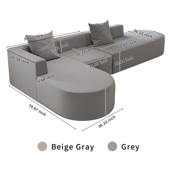 English Elm L Shaped Modular Sectional Sofa - 110" Grey Corduroy Couch With Movable Ottoman For Ultimate Comfort W3670S00003