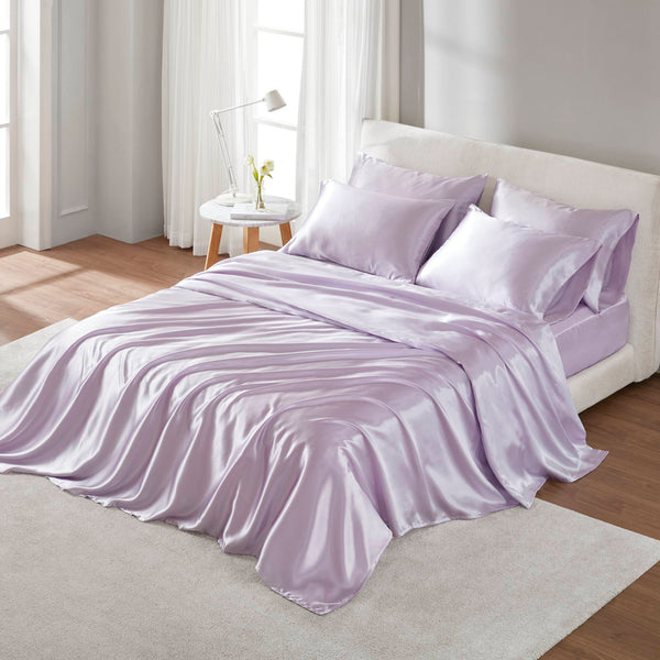 English Elm 6 Luxury Queen Sheet Set Satin 100% Polyester 90GSM Smooth Wrinkle-Resistant Deep Pocket Bedding Purple 11.81 L x 9.84 W x 3.94 H B035P319703