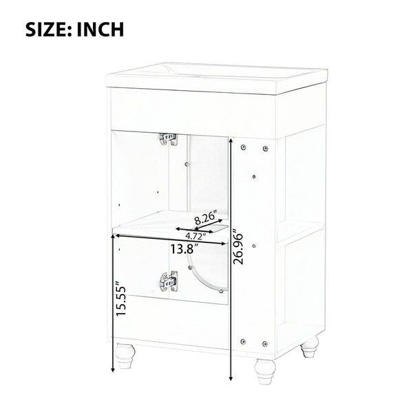 English Elm 20" Matte Freestanding Bathroom Vanity Ceramic Sink Mdf Cabinet Open Side Shelf Black N725P364206B
