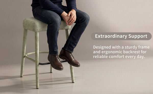 English Elm Backless Blue Fabric Upholstered Counter Stools Set of Two with Padded Seat Footrest Green W5096P400663