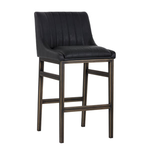 Sunpan Halden Urban Bar Stool with Bold Channel Tufting and Rustic Bronze Steel Frame for Stylish Spaces Vintage Black