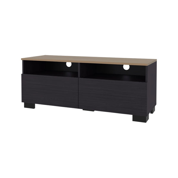 English Elm Tanner Low Profile Tv Stand with Open Shelves Two Tone Wood Finish Media Console B092P439923