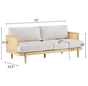 English Elm Christopher Knight Home® - EMIR Bouclé 72" Square Arm 3-Seater Sofa with Cane Rattan Panels, Solid Wood Frame, Cozy Comfort Natural+Beige N773P285909N