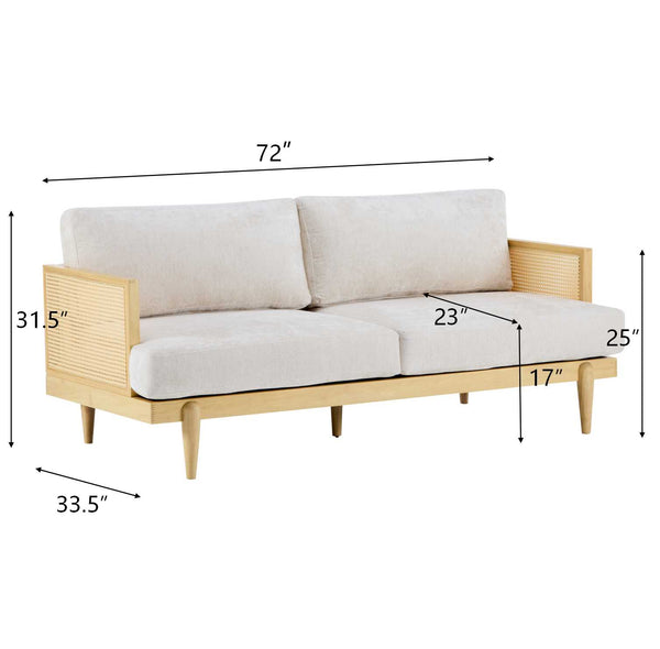 English Elm Christopher Knight Home® - EMIR Bouclé 72" Square Arm 3-Seater Sofa with Cane Rattan Panels, Solid Wood Frame, Cozy Comfort Natural+Beige N773P285909N
