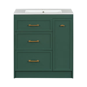 English Elm Classic 30" Forest Green Bathroom Vanity with Gold Handles, Double-Layer Drawer, Ceramic Sink Elegance N729P194978F