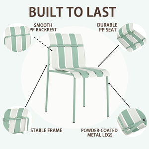 English Elm 4-Pack Modern Striped Color Block Chairs with Weatherproof PP Seats and Heavy-Duty Metal Legs for Indoor Outdoor Seating Haze Green,White W3450P322875