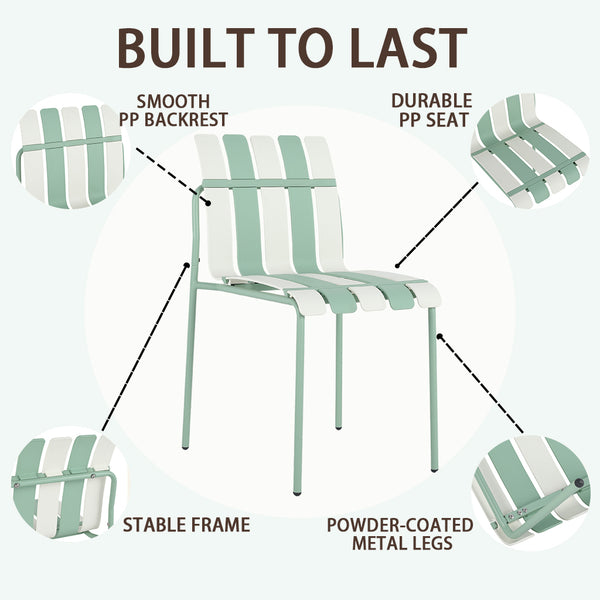 English Elm 4-Pack Modern Striped Color Block Chairs with Weatherproof PP Seats and Heavy-Duty Metal Legs for Indoor Outdoor Seating Haze Green,White W3450P322875