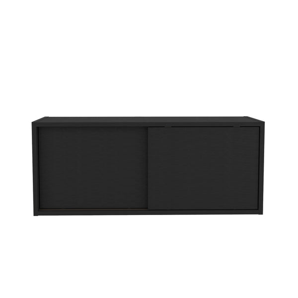 English Elm Note modern 32" W x 13" H wall cabinet with sliding doors for organized storage in home and office spaces Black 33.9 L x 14.2 W x 3.6 H B070P238868