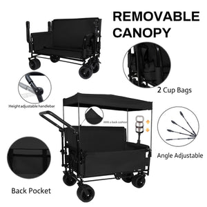 English Elm 3-in-1 Folding Wagon with Canopy Bench Seat 500lb All Terrain Heavy Duty Cart Black W2932P354213