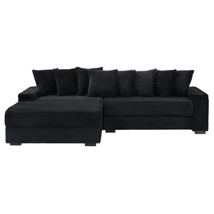 English Elm 111.4 Corduroy Flannelette Sofa 3-Seater with 8 Plush Throw Pillows, Solid Wood Frame, 500lb Capacity Black W1658S00165