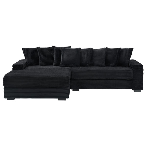 English Elm 111.4 Corduroy Flannelette Sofa 3-Seater with 8 Plush Throw Pillows, Solid Wood Frame, 500lb Capacity Black W1658S00165