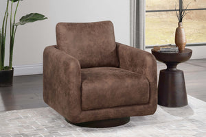 English Elm Gorgeous swivel accent chair in leather-like fabric with 360° movement, plush pillow and sleek base Walnut 33 L x 32 W x 22 H B011P369863
