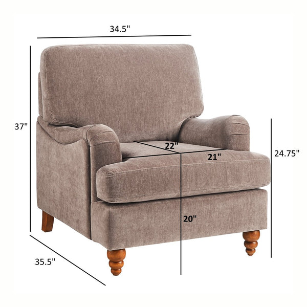 English Elm Candor Overstuffed Accent Chair with English Roll Arms and Walnut Turned Legs Brown B050P466462