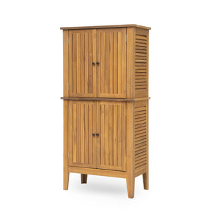 English Elm Christopher Knight Home® - Kedzie Teak Acacia Wood Cabinet with Slatted Coastal Farmhouse Design, Weather‑Resistant Storage (44.5") N775P251936T