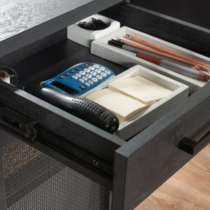 English Elm Desk, Sleek Black Engineered Wood Workspace With Ample Surface, Cable Management & Easy Assembly B356P402681