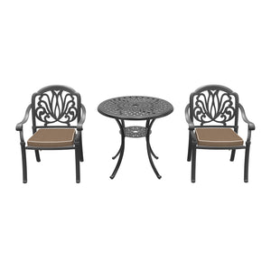 English Elm 3-Piece Elegant Cast Aluminum Patio Set With Brown Cushions – Stylish, Durable, Space-Saving Design W1710S00043