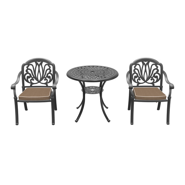 English Elm 3-Piece Elegant Cast Aluminum Patio Set With Brown Cushions – Stylish, Durable, Space-Saving Design W1710S00043