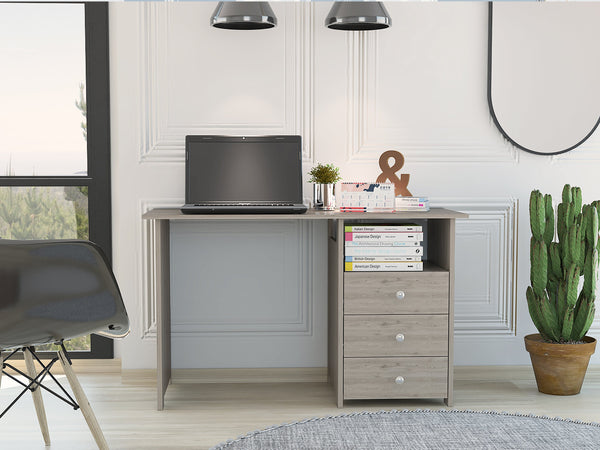 English Elm Bianco Grey Writing Computer Desk with 3 Large Drawers & Open Shelf, 47.2" Spacious Top, Engineered Wood B200P188822